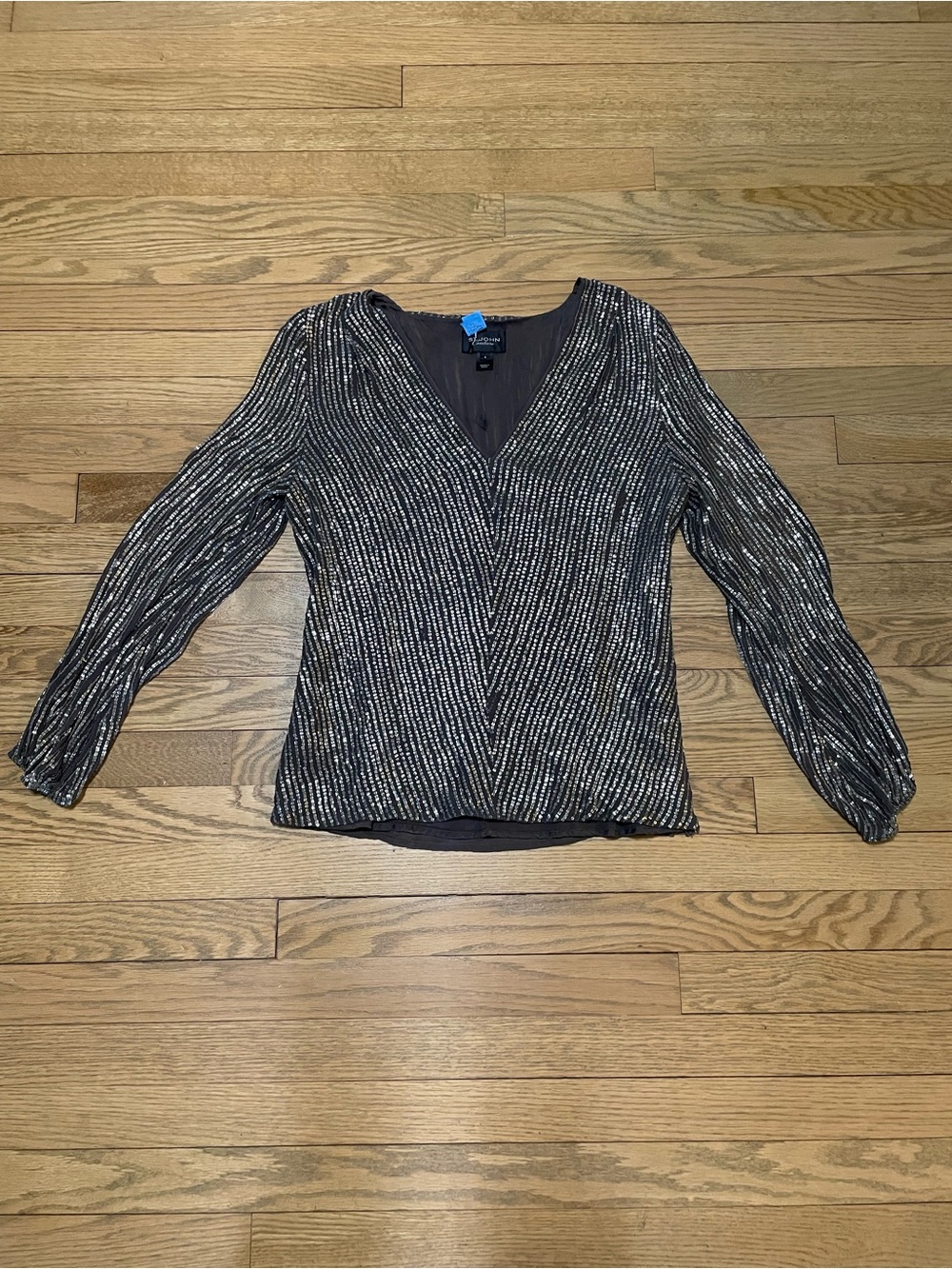 St John Couture 100% Silk Metallic Sequin Striped Blouse Top -Sz 8